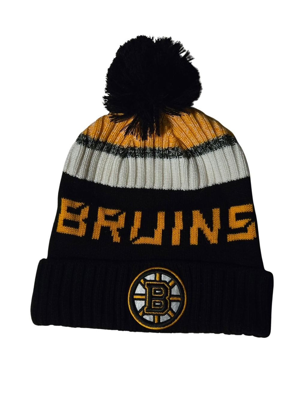 Boston Bruins Black & Gold Fanatics Pom Knit Beanie With Embroidered Logo Patch